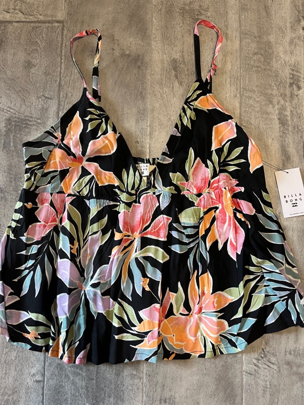 Billabong Black Floral V-Neck Cami Top